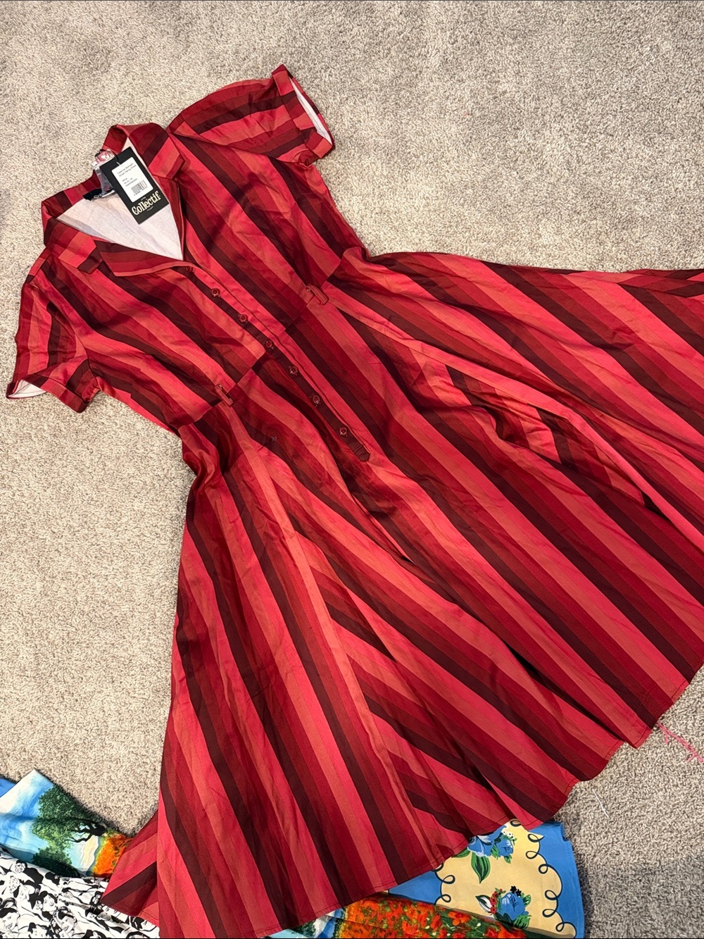Vintage-Inspired Red Striped Button-Front Dress